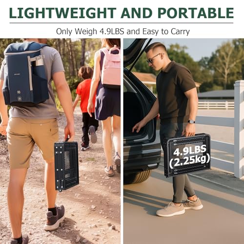 JiGiU Folding Camping Table Portable Pinic Table 3 Level Height Adjustable Aluminum Frame Small Foldable Camp Table Light Weight with Carry Handle for Outdoor Indoor Hiking Camp BBQ Beach