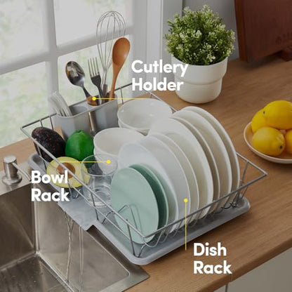 Space-Saving 3-Piece Dish Drainer Rack Set with Cutlery Holder - Maximize Kitchen Countertop Space, Silver - color: Silver