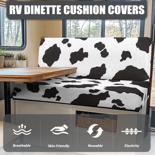 Cow Print RV Dinette Cushion Covers,Couch Cushion Slipcovers Stretch Camper Cushions Cover Replacement Sofa Slipover for Travel Trailer Couch Includes Backrest Cover & Bench Cover - color: Cow Print
