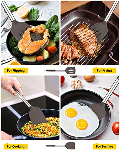 Pack of 2 Silicone Solid Turner, Non Stick Slotted Kitchen Spatulas, High Heat Resistant BPA Free Cooking Utensils, Ideal Cookware for Fish, Eggs, Pancakes(Chocolate) - color: Chocolate