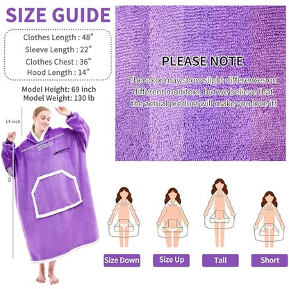IFNOW Wearable Blanket Hoodie, Oversized Sherpa Fleece Hooded Sweatshirt with Eye Mask, Cozy and Giant Blanket Hoodie with Sleeves Extra Long for Adults Men Women, Purple - color: Purple, size: Adult