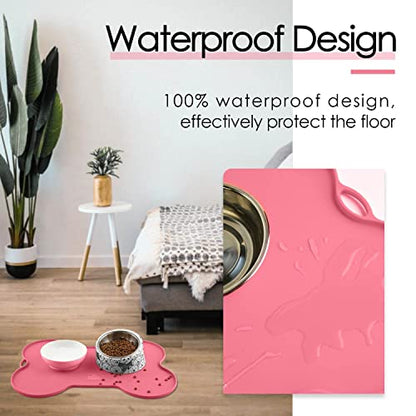 Super Design Dog Food Mat Dog Bowl Mat for Food and Water Silicone Non Spill Cat Feeding Mat Puppy Placemat Waterproof - 20.5" x 14.5", Pink - color: Pink-2