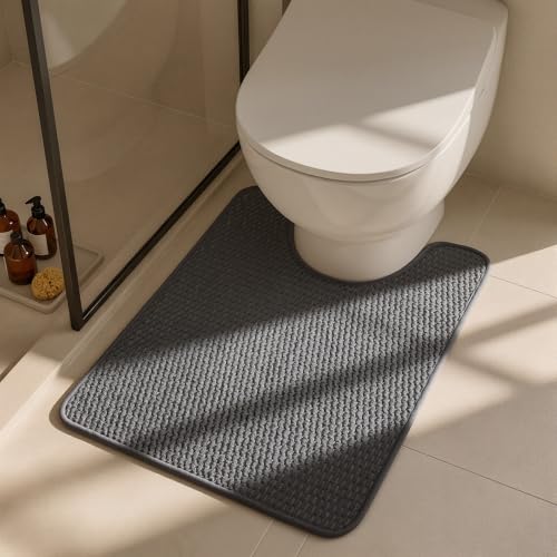 Triohero Toilet Rug, Thin Toilet Rugs U Shaped Washable Non Slip Absorbent Quick Dry Low Pile Toilet Mat, Dark Grey 20"x24" U Shape - color: Dark Grey, size: 20"x24" U Shape