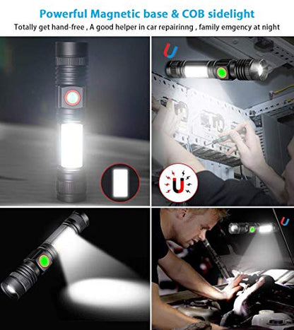 Hoxida Rechargeable Flashlight(Battery Included), Magnetic LED Flashlight with COB sidelight, 1200 Lumen Super Bright LED, Waterproof, Zoomable, 4 Modes Best Flashlight for Camping, Emergency - color: 1pack Magnetic flashlight