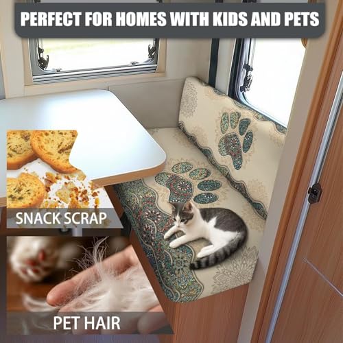 NDISTIN Boho Dog Paw RV Dinette Cushion Covers 2 Sets Anti-Slip Rv Seat Covers Dinette Booth Cushions Washable Couch Cover Replacement for 2 Cushion Sofa Bed, Easy to Install - color: Boho Dog Paw