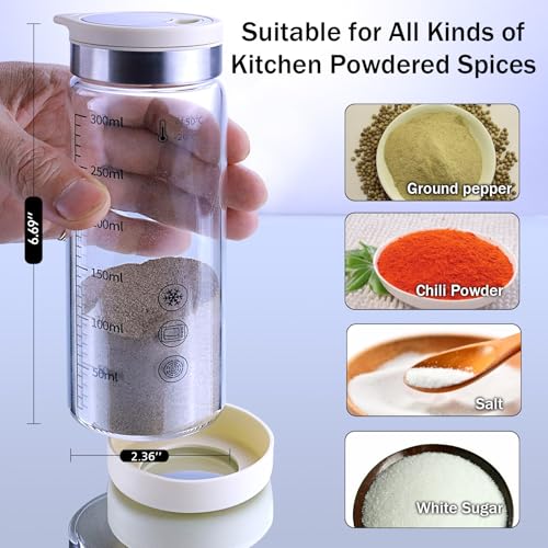 Salt and Pepper Shaker Set, High Borosilicate Glass, Best Stainless Steel Lids，Silicone Inner Cover Easy Adjustable Coarseness,10oz