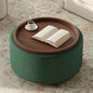 Round Storage Ottoman Coffee Table with Walnut Tray, 30'' Round Ottoman with Storage, Modern Upholstered Coffee Table with with 4 Casters for Living Room, Linen Fabric, Green - color: Green