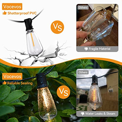 Outdoor String Lights, 50FT Heavy Duty Patio String Lights with 26 LED Dimmable Plastic Shatterproof Bulbs, ST38 0.6W Waterproof Light Strings for Backyard, Porch, Bistro, Cafe, 2700K - size: ST38 50FT