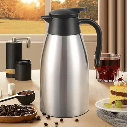 68oz Thermal Coffee Carafe, 2 Pack Airpot Insulated Coffee Urns Stainless Steel Vacuum Thermal Pot Dispenser for Coffee, Hot Water, Tea, Hot Beverage - Keep 12 Hours Hot, 24 Hours Cold (Silver,Silver) - color: Silver Silver
