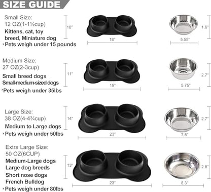 Dog Bowls Stainless Steel Bowls with No Spill Skid Resistant Silicone Mat, 24oz 48oz Dog Food and Water Bowl Set Feeder for Small Medium Large Size,Dogs,Cats Pets Puppy Dish - size: Small/12oz each