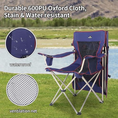 Camping Chair with Canopy - Beach Chair with Shade for Outdoor Use, Adjustable Sunshade, Cup Holder, Side Pockets - Heavy Duty Folding Chair Supports 330 lbs (Navy) - color: Navy