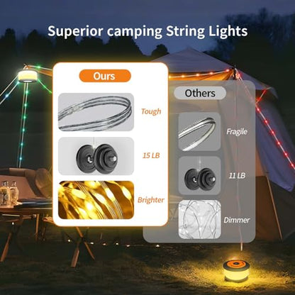 TOHETO Camping String Lights, 3 in 1 Upgraded Retractable RGB Outdoor String Lights with 19 Lighting Modes,Quick 30s Recovery, 32.8 FT Portable Tent Lights, Rechargeable Camping Lantern (Black&Orange) - style: Black&Orange