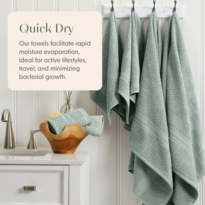 Springtree Home 100% Cotton Bathroom Towel Set | 6 Piece Set - Green Towels | Geometric Textured Design | Absorbent & Quick-Dry | Oeko-TEX® Standard 100 Cotton | Myla Collection - Eucalyptus - color: Eucalyptus, size: 6 Piece Set
