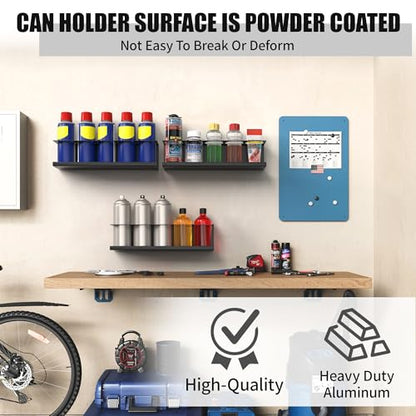 Riciakik 4 Pack Wall-Mounted Spray Bottle Holder, Aerosol Spray Can Holder Storage Rack, Heavy-Duty Paint Bottle Organizer With 20 Holes, Steel Black Spray Rack for Garage, Shop, Home or Tool Trailer - style: 4 Pack