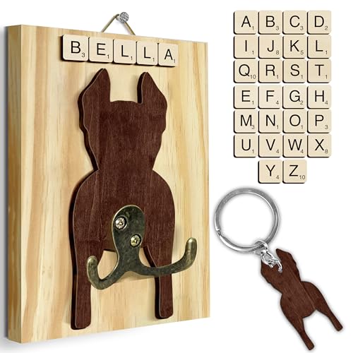 Doberman Dog Leash Holder Wall Mount with Scrabble Letters, Wooden Dog Wall Hook Organizer, Pet Collar and Harness Holder Entryway, Key Hook and Leash Rack, Gift for Pet Lovers, Home Decor PF297-33 - color: Doberman, size: 7.8″ x 5.5"