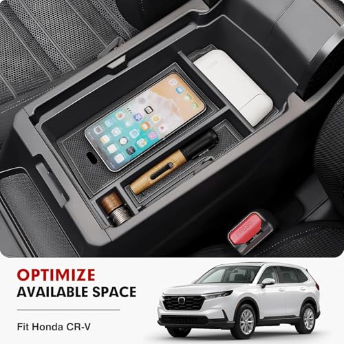 Autorder Center Console Organizer for 2023-2026 Honda CRV Accessories - Armrest Storage Box Middle Console Tray Container with Black & Red Non-Slip Silicone Mats - size: 2023+ CRV Armrest Organizer