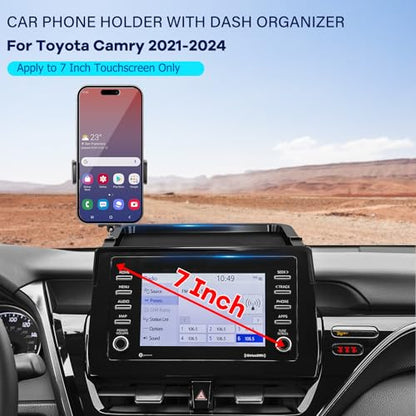 Car Phone Holder Fit for 2021-2024 Toyota Camry 7-inch Screen with Dashboard Organizer Cell Phone Mount Holders Fit for Camry Accessaries Fixed Clip Hands-Free &360°Rotation(Not Fit 9 inch) - size: 21-24 Toyota Camry