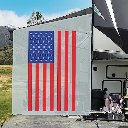 Tentproinc RV Awning Side Shade Screen 9' X 7' - (American Flag) Gray Mesh Screen Sunshade Complete Kits Camping Trailer Motorhome Awning Shadescreen UV Sun Blocker - 3 Year Warranty - color: AFG-Gray