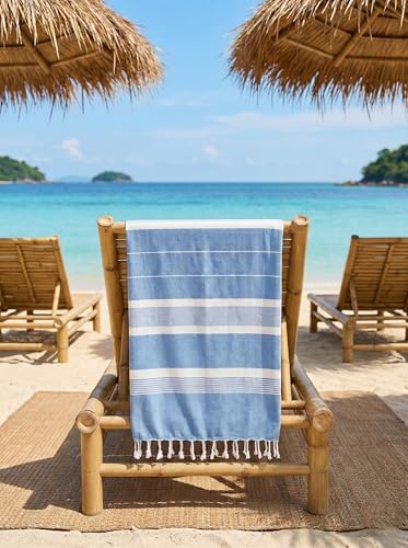 Cotton Turkish Beach Towel with Towels Oversized 36"x72" Pool Absorbent Extra Large Quick Dry Sand Travel Towel (Coastal, 4 Pack) - color: Coastal, size: 4 Pack