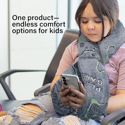 NAPRO Kids 3-in-1 Travel Blanket and Pillow Combo, Convertible Infinity Scarf, Lightweight Neck Support for Airplane, Car & Camping, Glow-in-the-Dark - Gamer - color: Gamer