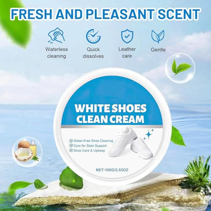 2PCS White Shoes Clean Cream, No-Wash Clean Cream White Shoe Cleaner, Multipurpose Solid Cleaning Paste with Sponge, Removes Stains for Sneakers Soles