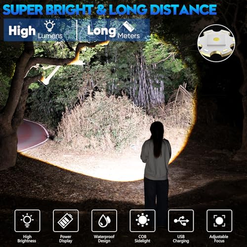 Rechargeable Flashlights High Lumens, LED Flashlight with Sidelight, 5 Modes & Zoom, USB-C Charging with LCD Display, Magnetic, Waterproof, Handheld Flashlights for Home Camping Emergency - color: Black-1 Pack
