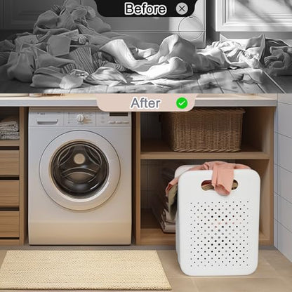 Goderewild Collapsible Laundry Basket, Space-Saving Wall-Mounted Hamper, Detachable Hanging Organizer for Home, Dorms, RVs, Measures 11.8" x 8" x 14.7" In (White) - size: S