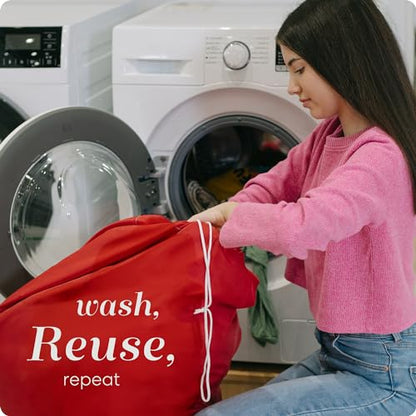 Nylon Laundry Bag - Locking Drawstring Closure and Machine Washable. These Bags will Fit a Laundry Basket or Hamper and Strong Enough to Carry up to Three Loads of Clothes. (Red) - color: Red, size: 22" x 32"