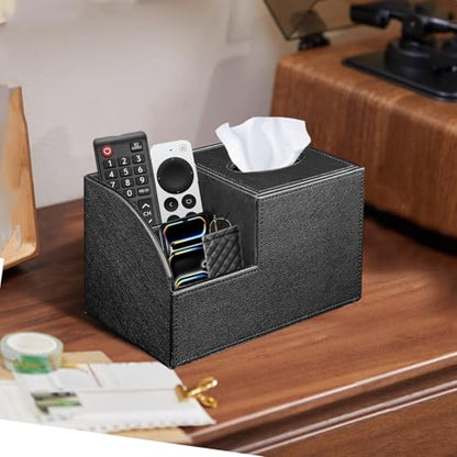 PU Leather Square Tissue Box Cover - Multi-Functional Tissue Box Holder, Tissue Box Cover with Storage,Tissue and Remote Control Holder, Cube Tissue Box Organizer Bedroom Nightstand End Table - color: Blitchi