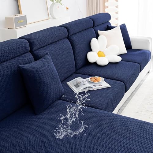 Smiry Waterproof Couch Cushion Covers, Stretch Jacquard Thick Sofa Cushion Covers, Washable Seat Slipcover Elastic Furniture Protector for Pets, Kid (2PC, Navy) - color: Navy, size: Seat Cushion 2PC