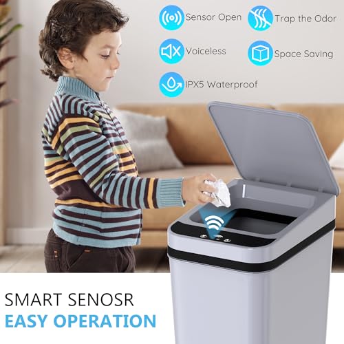 jinligogo 3Pack Bathroom Small Trash Can with Lid, 2.6 Gallon Touchless Automatic Garbage Can Slim Waterproof Motion Sensor Smart Trash Bin for Bedroom, Office, Living Room White/Black/Grey - color: Mix