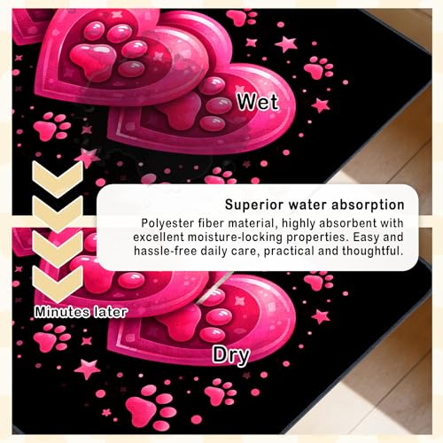 Nuxovilar Pet Dog Supplies Food Mat Pink Heart-Paw Polyester (23.62×17.71 inches) Bowl Water Spill Pad Feeding Gear for Home, Feeding Spot, Pet Nook - color: TT17788