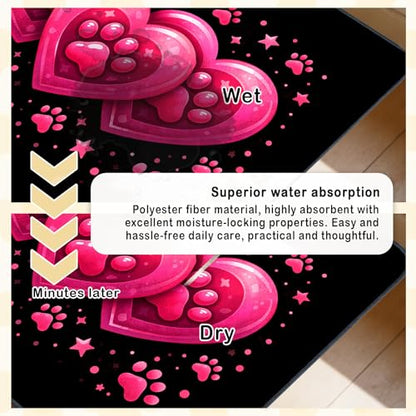 Nuxovilar Pet Dog Supplies Food Mat Pink Heart-Paw Polyester (23.62×17.71 inches) Bowl Water Spill Pad Feeding Gear for Home, Feeding Spot, Pet Nook - color: TT17788