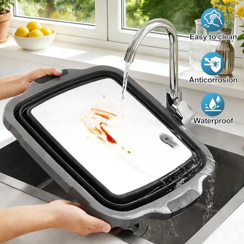2-Pack Collapsible 3-in-1 BBQ Prep Tub with Locking Lid | Folding Cutting Board, Marinating & Washing Container, Locking Lid for Easy Storage - Kitchen & BBQ Must-Have