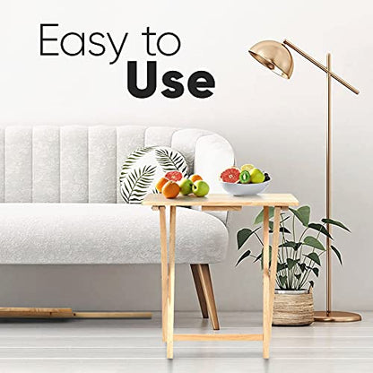 PJ Wood Rectangle Folding Portable TV Snack Serving Tray Table, Solid Wood Construction with Natural Finish, Natural, 2 Piece Set - color: Natural, size: 2-Piece Set