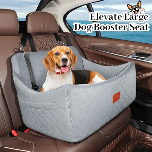Wooaidagg Dog Car Seat for Medium & Large Dogs Up to 55lbs, Memory Foam Cushion, Washable Cover, Safety Straps & Non-Slip Base(Grey,Large) - color: GREY