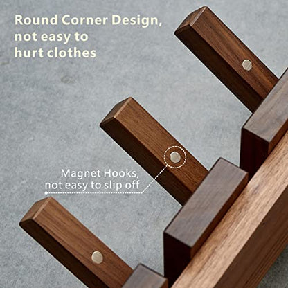 QUELLANCE Wooden Coat Hooks Wall Mounted, Coat Rack Hanger Wall Mount with 4 Hooks, Heavy Duty Coat Hooks for Hanging Coats/Keys/Hats/Robe&Towels/Plants/Bags, Home Decor Gift, Walnut - size: 4 Hooks