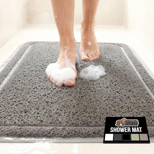 GORILLA GRIP Exfoliating Bath and Shower Mat, Textured Backing, 30x16 Soft Loofah-Style Foot Scrubber for Outside or Inside Bathtub, Quick Dry Easy Drainage Tub Floor Mats, Bathroom Essentials, Gray - color: Gray, size: 30" x 16" (Rectangular)