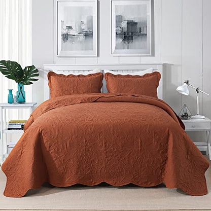 HoneiLife Queen Quilt Bedding Set - 3 Piece Microfiber Quilt Sets Lightweight Bedspreads Reversible Coverlets Retro Bed Cover Paisley Pattern Bedding Set All Season Quilts-Rust - color: Rust, size: Queen/Full-90"x96"