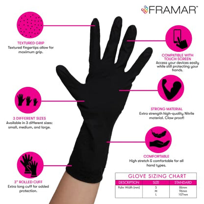 FRAMAR Powder Free Nitrile Gloves Small – 12 INCH Latex Free Gloves Disposable, Guantes Desechables, For Hair Dye, Cleaning, Tattoo – Extra Durable & Resistant – 100 Pack - size: Small (Pack of 100)