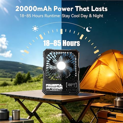 Portable Fan, Camping Fan, 20000mAh 6-Inch 18-85H Rechargeable Ultra Thin Foldable with Built-in Power Bank, LED Light, Remote Control, Hook for Outdoor Camping Tent RV Travel (Green) - color: Green