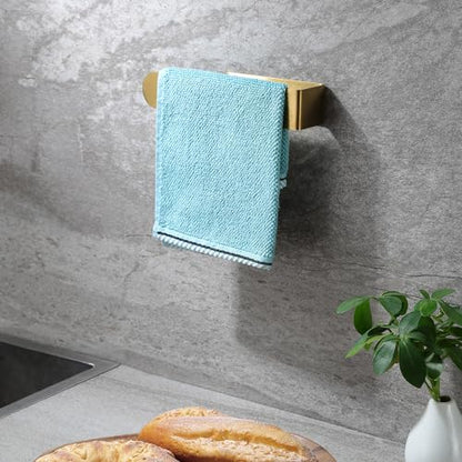 Taozun Adhesive Towel Rack/Hand Towel Holder, Gold Towel Holder for Bathroom Towel Bar Stick on Wall, Stainless Steel Brushed Towel Ring, 2 Packs - color: Gold, size: 8-inch(2 Pack)