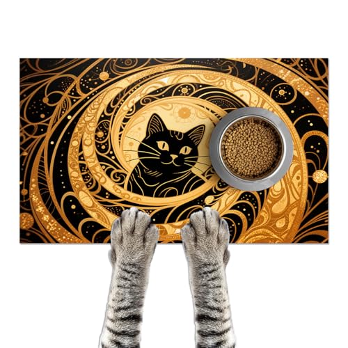 HOMETITUTE Cat Feedings Mats 20x12 inch Golden Cat Print Pet Bowl Placemat Non Slip Mat for Cats Food and Water Indoor Kitty Feeding Station Elegant Cats Meal Mat for Small Pets Kitchen Floor Use - color: colorful4