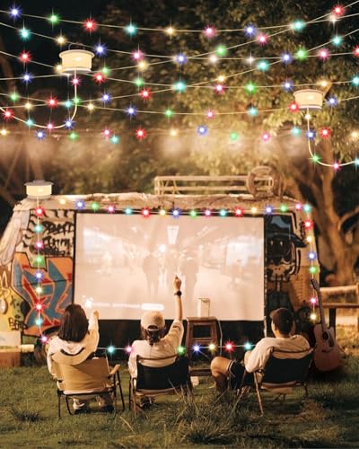 HOMEBEST Upgraded 33FT RGB Camping String Lights, Retractable Camping Lights with Music Sync, 19 Modes, Rechargeable Waterproof Tent Lights, Portable Camping Lantern for Tent, RV, Patio & Awning - color: White