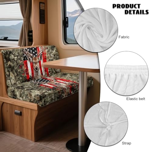 Deer Camo American Flag Pattern 2 Pcs RV Dinette Cushion Covers Washable Camper Cushion Slipcover Thickened Camper Seat Covers Dinette Booth Sofa Slipover for Travel Trailer Couch - color: Deer Camo American Flag