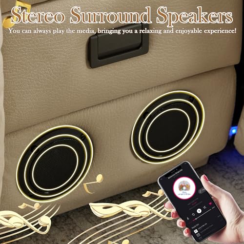 TUNYI Power Loveseat Recliner Sofa with Massage & Heat Home Theater Seating with Console RV Recliner Loveseat Sofa with USB/Storage/Side Pocket/LED Light/Speaker (Beige, 3 Seat with Console) - color: Beige, size: 3 Seat with console