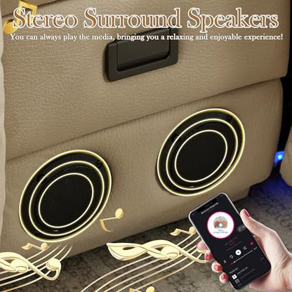 TUNYI Power Loveseat Recliner Sofa with Massage & Heat Home Theater Seating with Console RV Recliner Loveseat Sofa with USB/Storage/Side Pocket/LED Light/Speaker (Beige, 3 Seat with Console) - color: Beige, size: 3 Seat with console