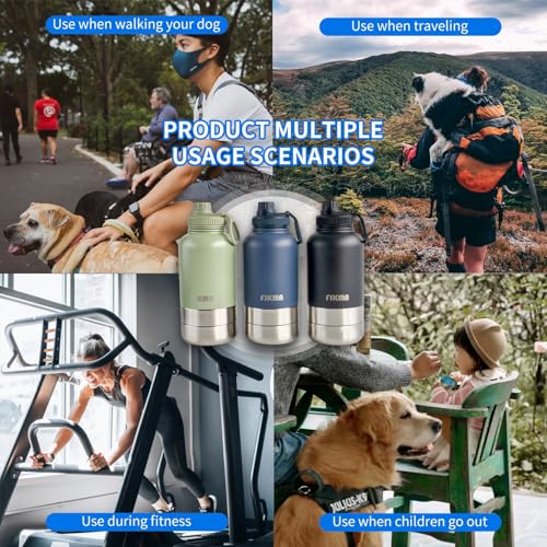 Insulated Dog Water Bottle with 2 Bowls, 32oz Insulated Stainless Steel Travel Bottle for Pets, Leak-Proof Portable Design for Hiking, Camping & Travel (Black)