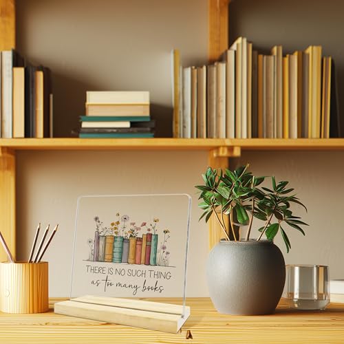 Book Lovers Gifts for Women,There Is No Such Thing As Too Many Books Acrylic Desk Plaque,Reading Gift for Readers,Bookworm - color: Dark blue