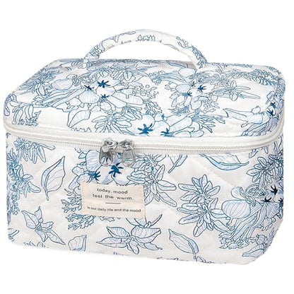 Gosect Large Makeup Bag, Cute Cosmetic Bag for Women Girls, Floral Coquette Aesthetic Toiletry Bag, Travel Make Up Organizer Bag (Navy Blue) - color: 034Navy Blue